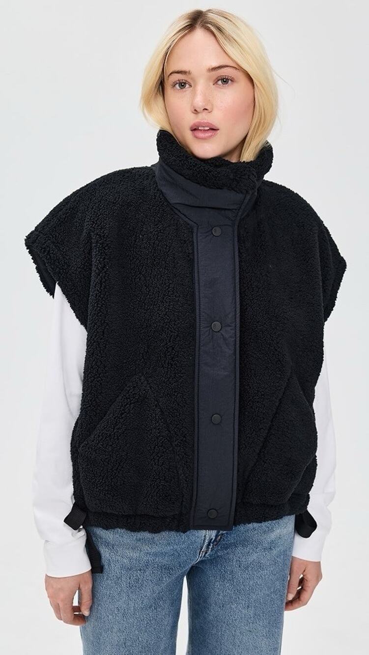 Free People FP Movement Scout It Out Vest Womens Small Black Fleece Snap On